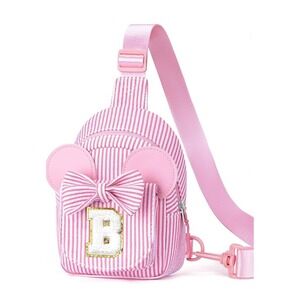 Girls crossbody letter B pink and white stripe purse. New
